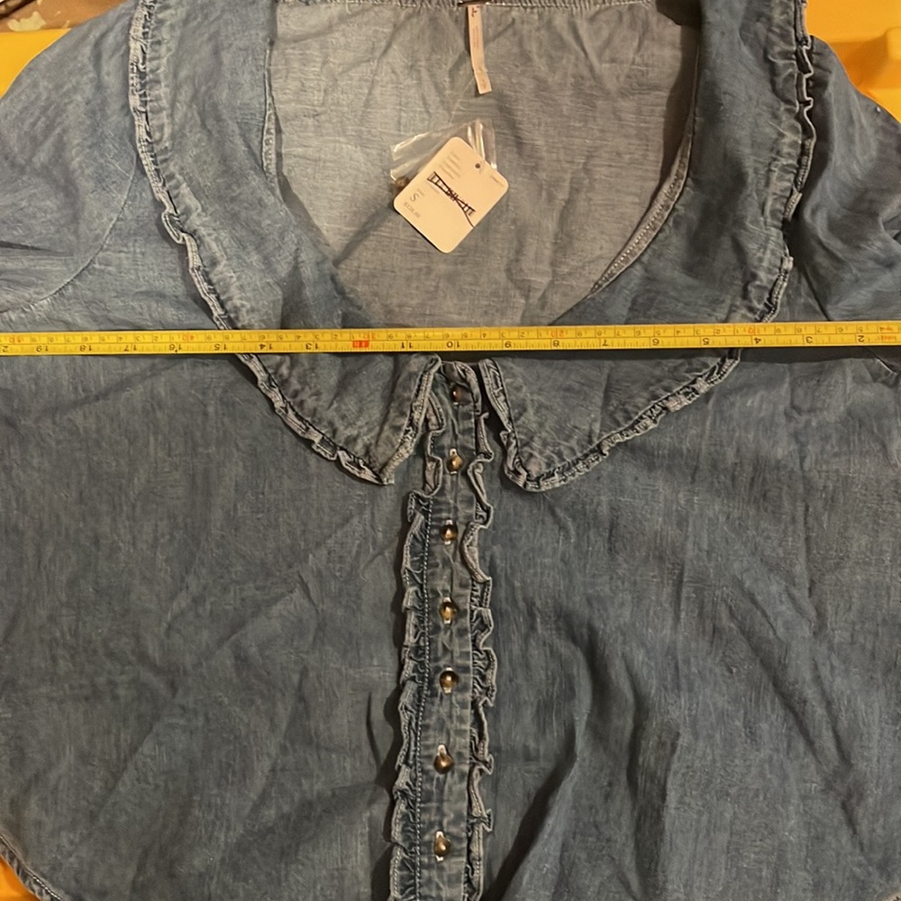 Free People Denim Ruffle Top - Picture 5 of 7